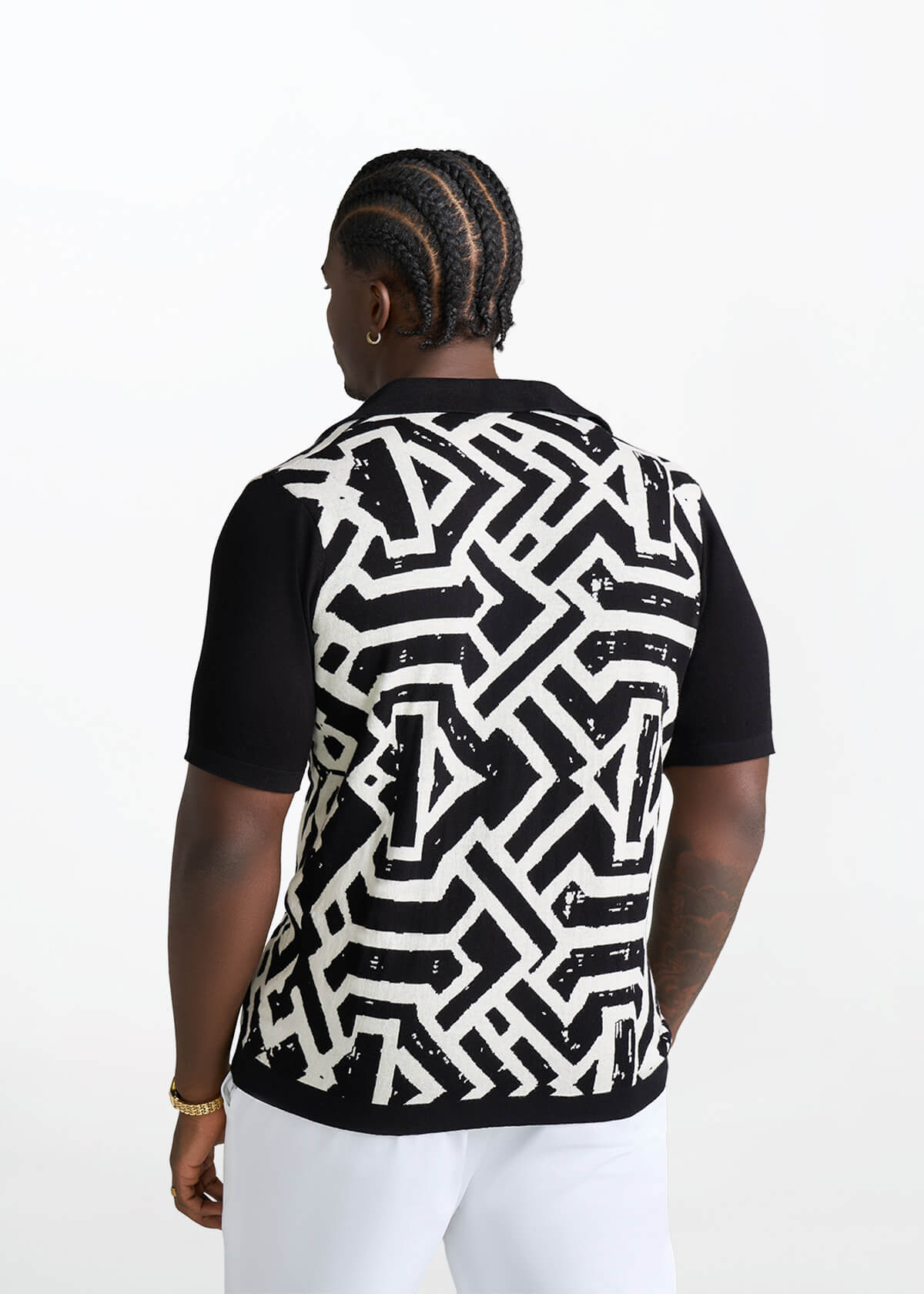 Obi Men's African Print Knit Shirt (Onyx Cream Multipattern) - D'IYANU