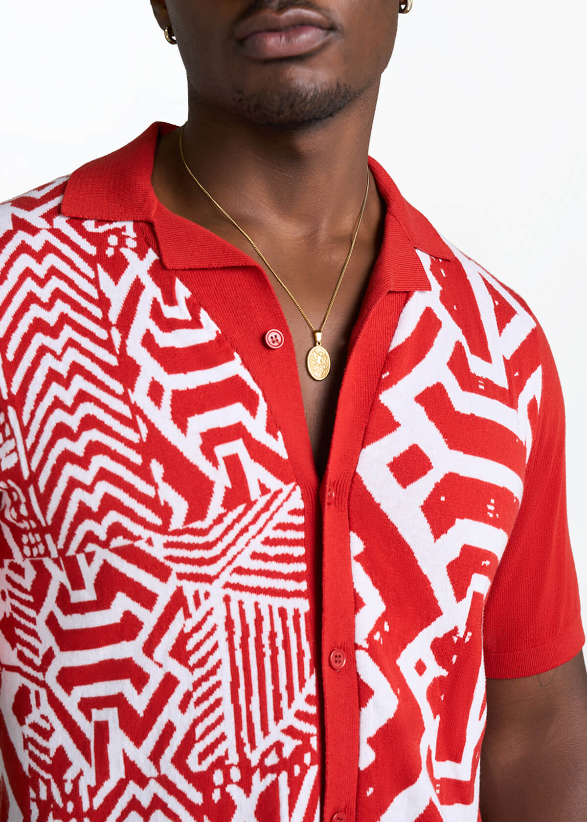 Obi Men's African Print Knit Shirt (Brick Mix Multipattern) - D'IYANU