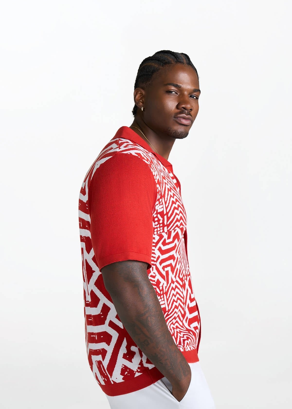 Obi Men's African Print Knit Shirt (Brick Mix Multipattern) - D'IYANU