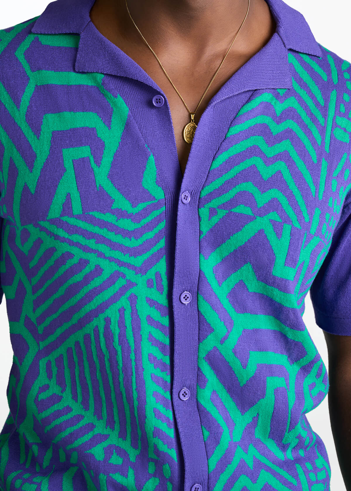 Obi Men's African Print Knit Shirt (Purple Turquoise Multipattern) - D'IYANU