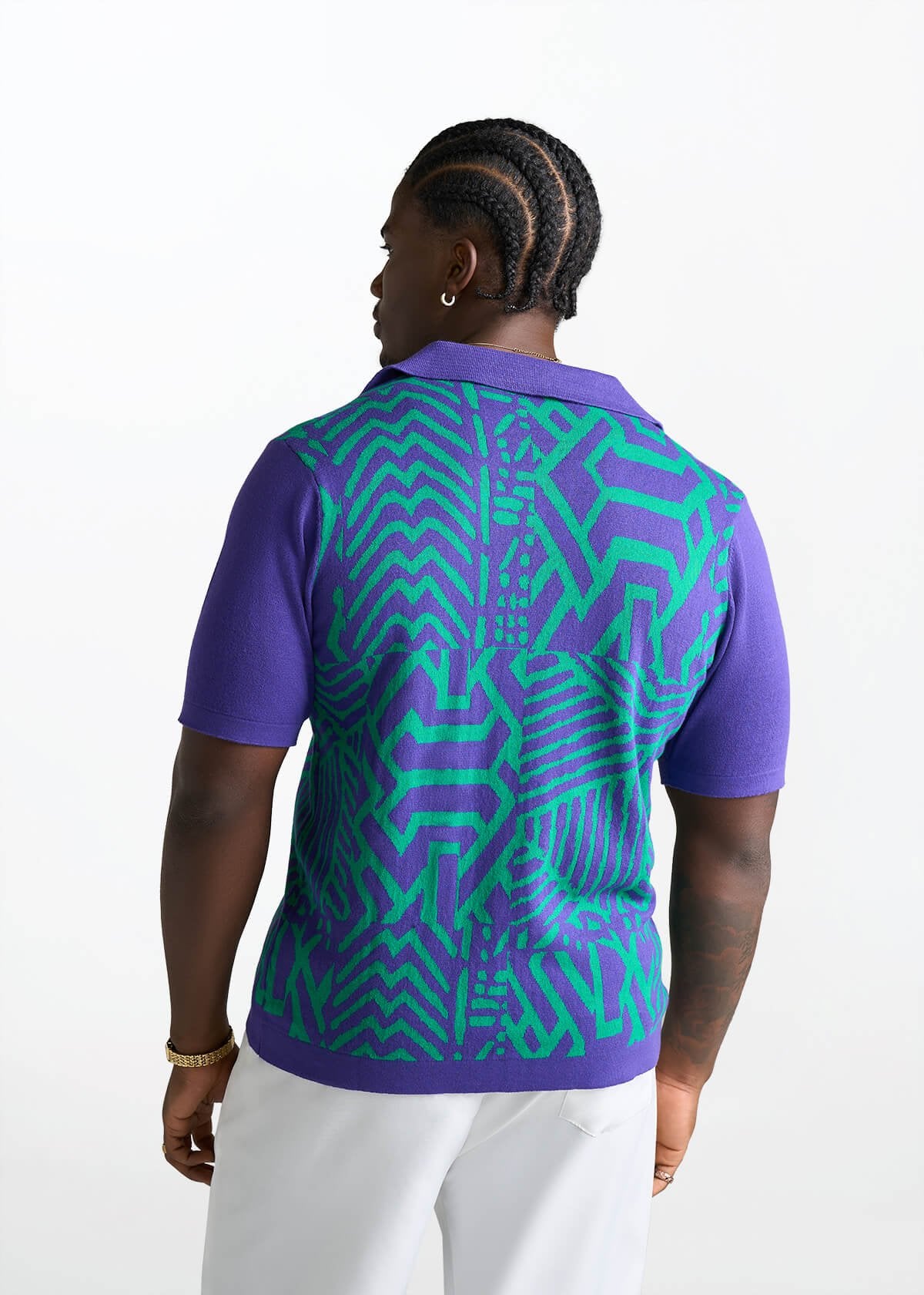 Obi Men's African Print Knit Shirt (Purple Turquoise Multipattern) - D'IYANU