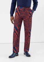 Olamide Men's African Print Trousers (Rust Navy Multipattern) - D'IYANU