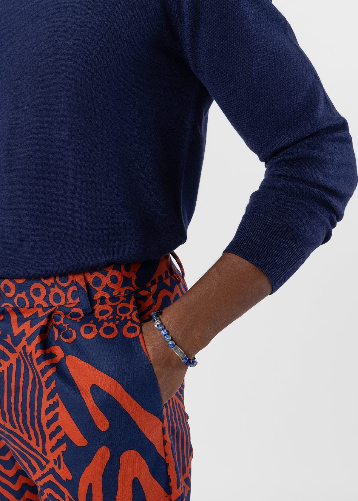 Olamide Men's African Print Trousers (Rust Navy Multipattern) - D'IYANU