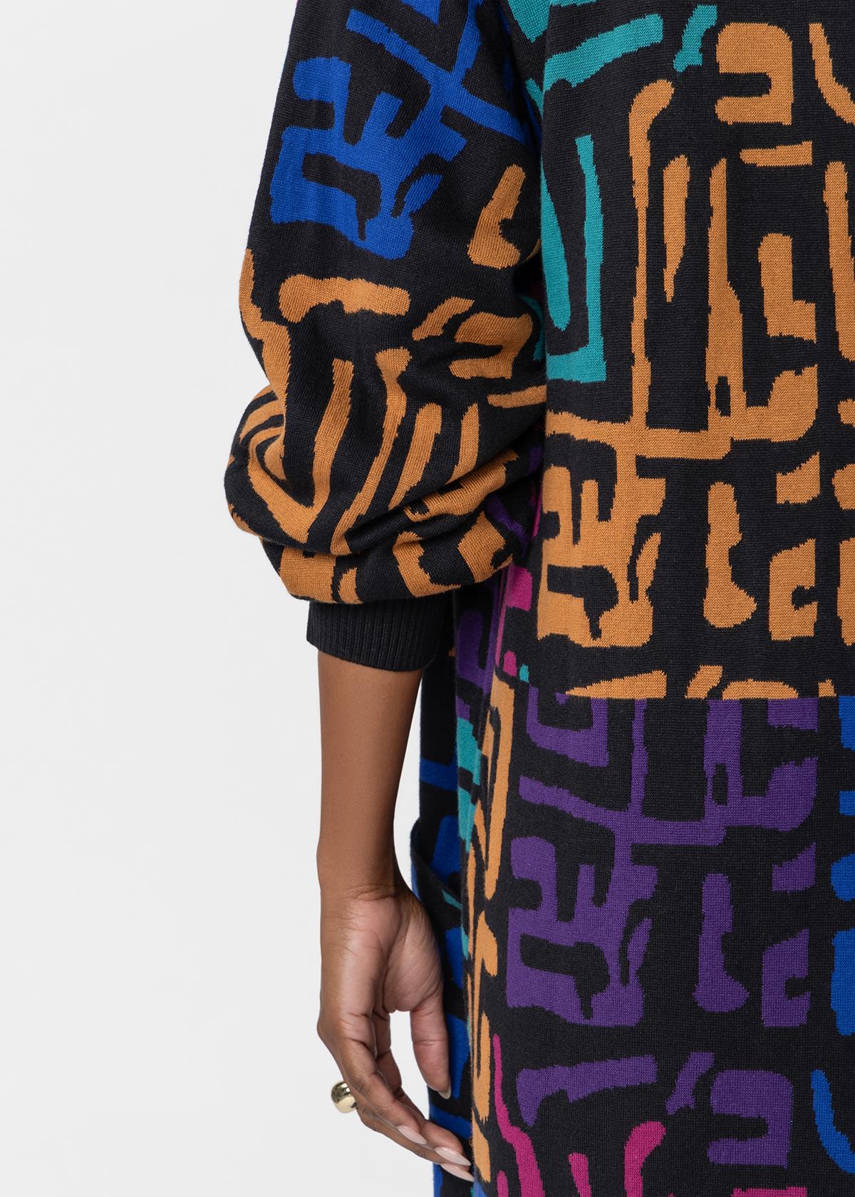 Olayemi Women's African Print Cardigan Sweater (Ebony Multi Geometric) - D'IYANU