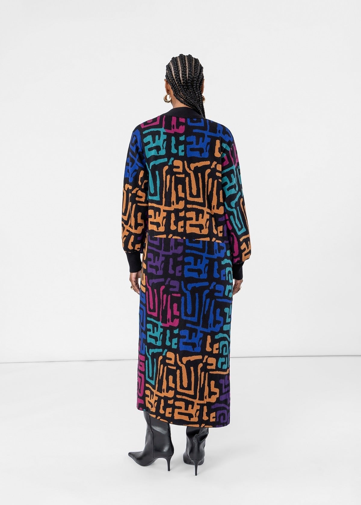 Olayemi Women's African Print Cardigan Sweater (Ebony Multi Geometric) - D'IYANU