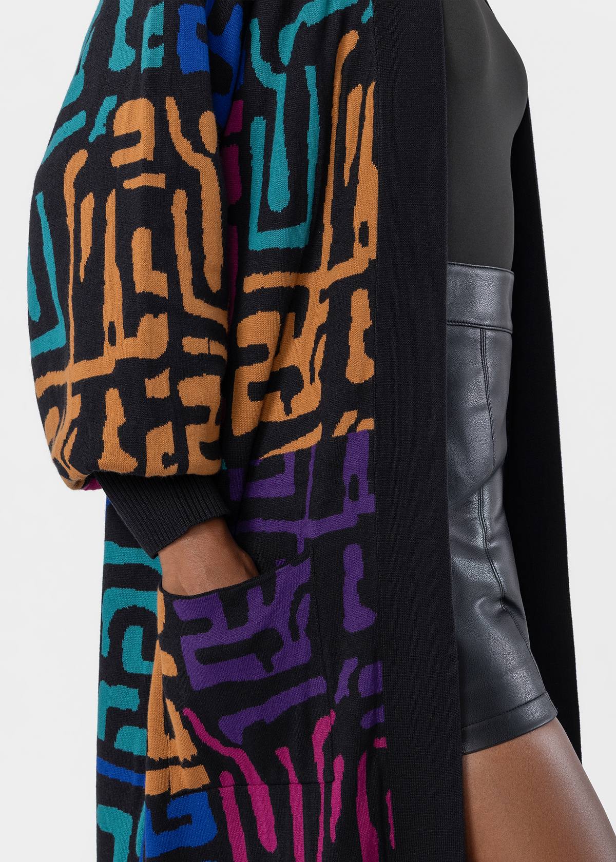 Olayemi Women's African Print Cardigan Sweater (Ebony Multi Geometric) - D'IYANU