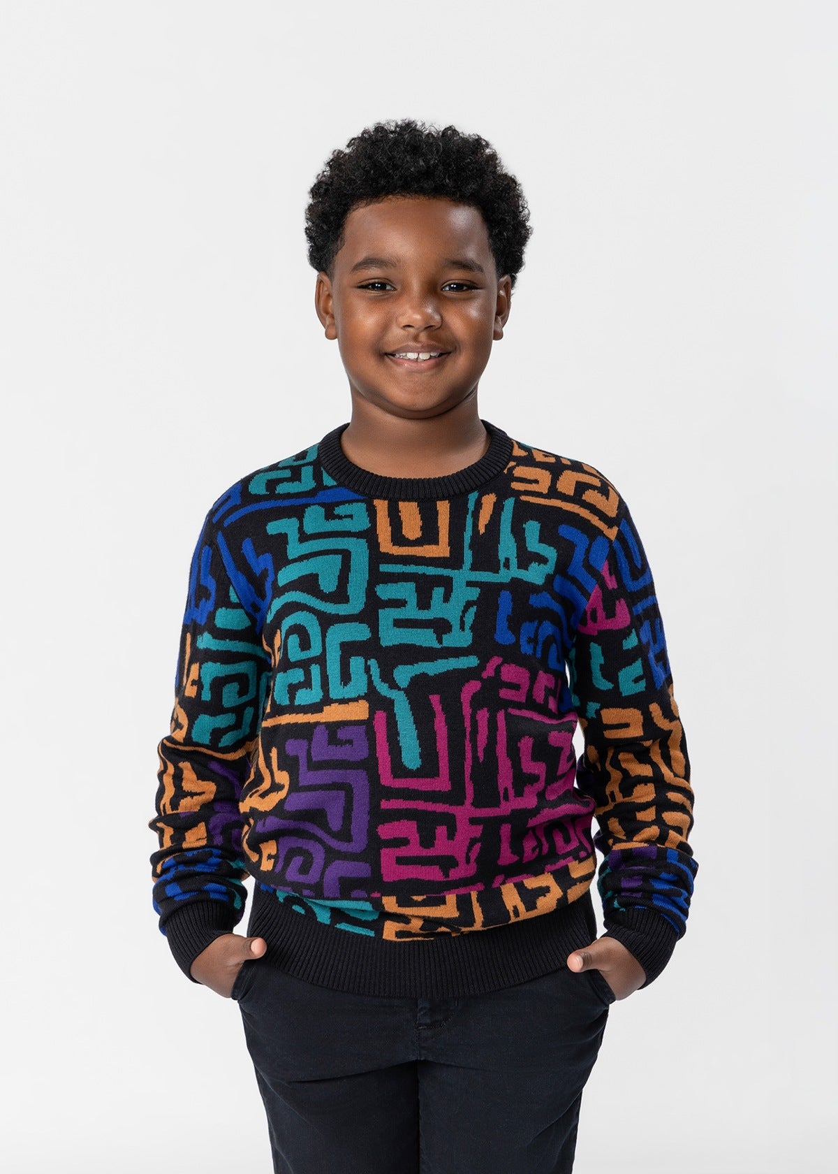 Oma Kids Unisex African Print Sweater (Ebony Multi Geometric) - D'IYANU