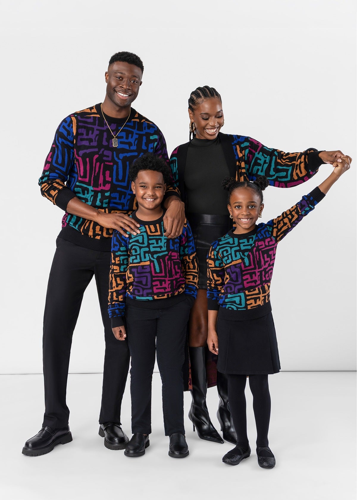 Olayemi Women's African Print Cardigan Sweater (Ebony Multi Geometric) - D'IYANU