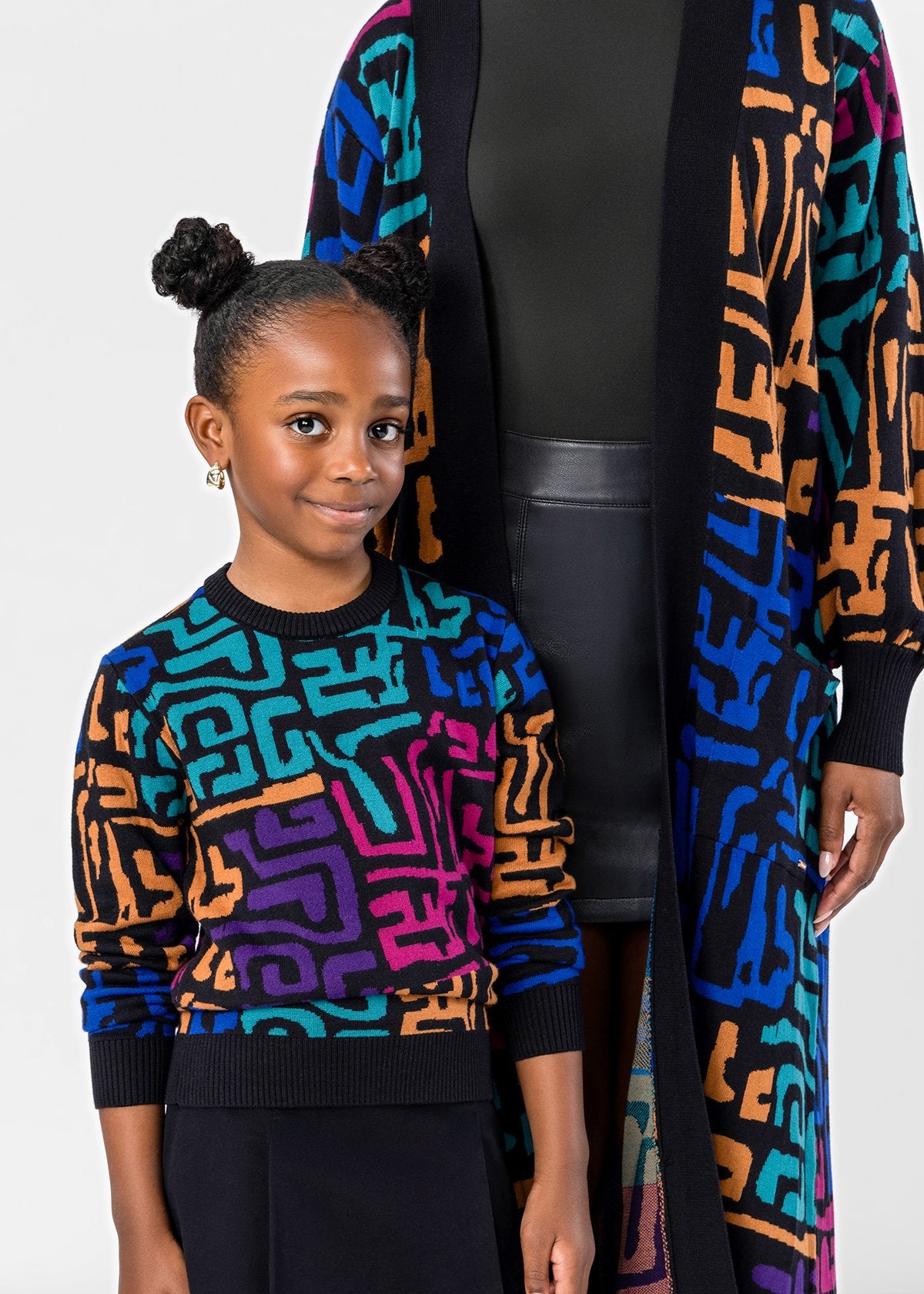 Oma Kids Unisex African Print Sweater (Ebony Multi Geometric) - D'IYANU