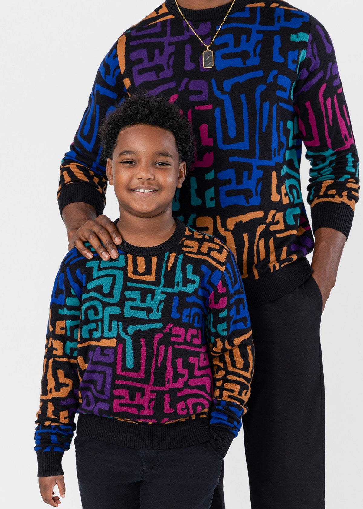 Oma Kids Unisex African Print Sweater (Ebony Multi Geometric) - D'IYANU