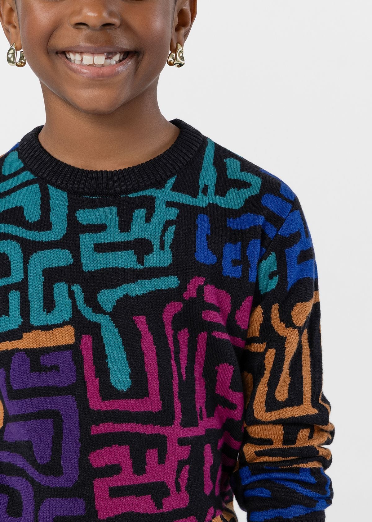 Oma Kids Unisex African Print Sweater (Ebony Multi Geometric) - D'IYANU