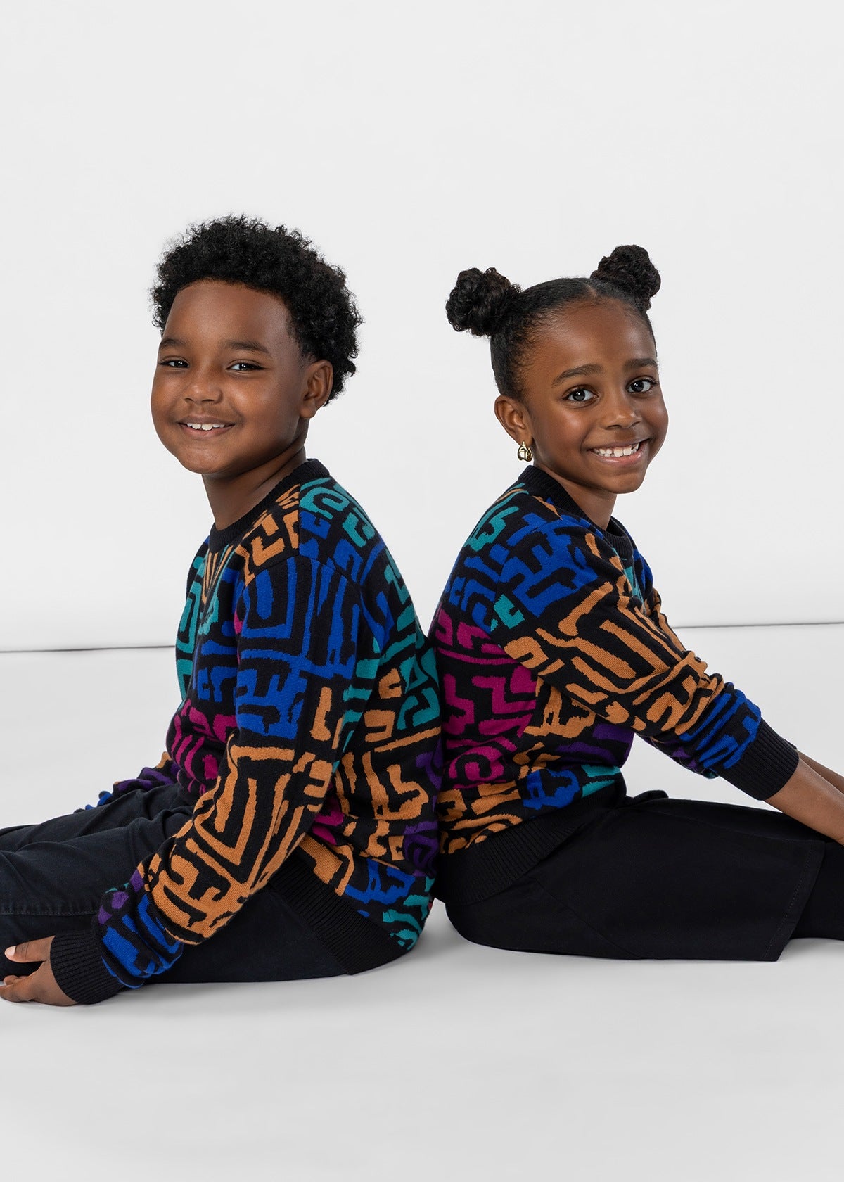 Oma Kids Unisex African Print Sweater (Ebony Multi Geometric) - D'IYANU