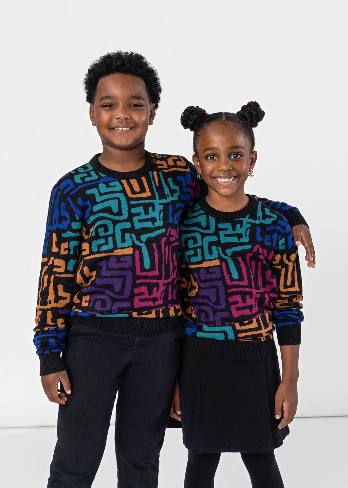 Oma Kids Unisex African Print Sweater (Ebony Multi Geometric) - D'IYANU