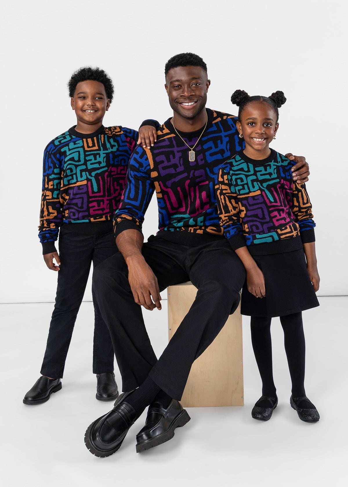 Oma Kids Unisex African Print Sweater (Ebony Multi Geometric) - D'IYANU