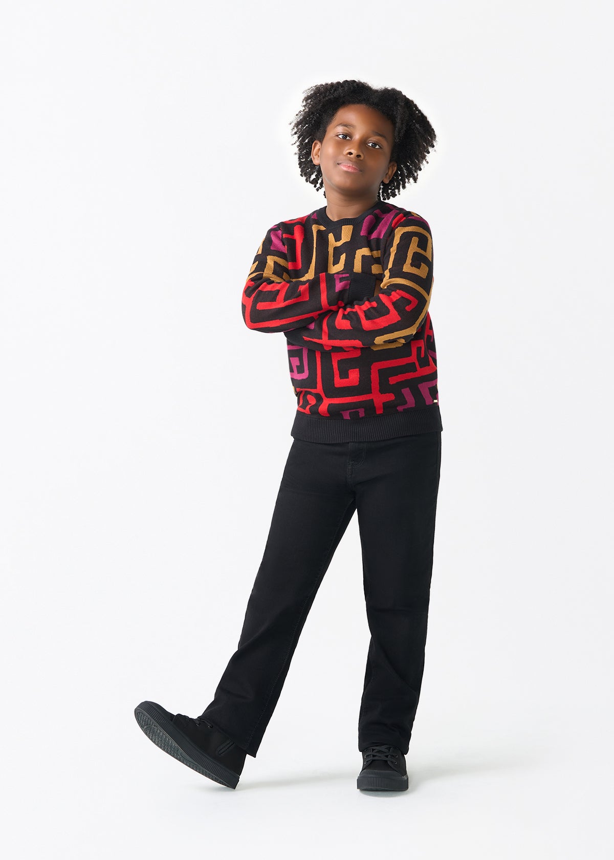 Oma Kids Unisex African Print Sweater (Black Berry Kuba) - D'IYANU