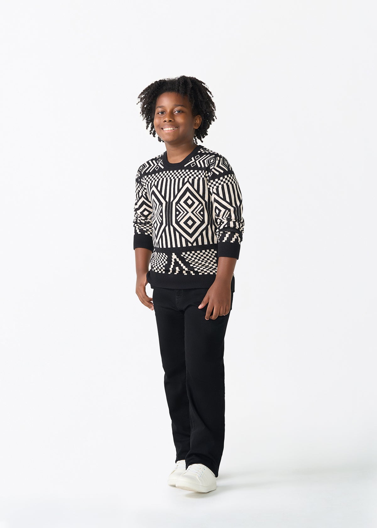 Oma Kids Unisex African Print Sweater (Black Cream Tribal)