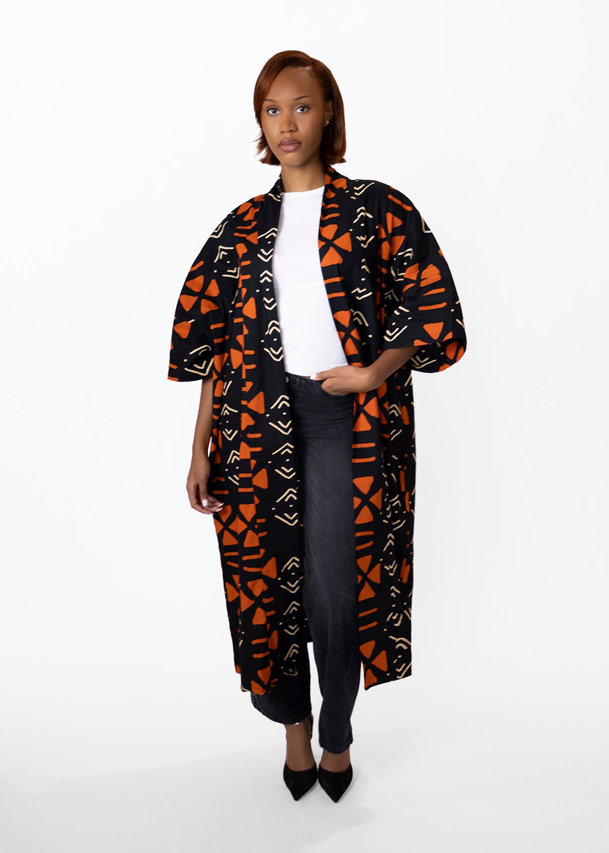 Ondina Women's African Print Kimono (Natural Mudcloth)