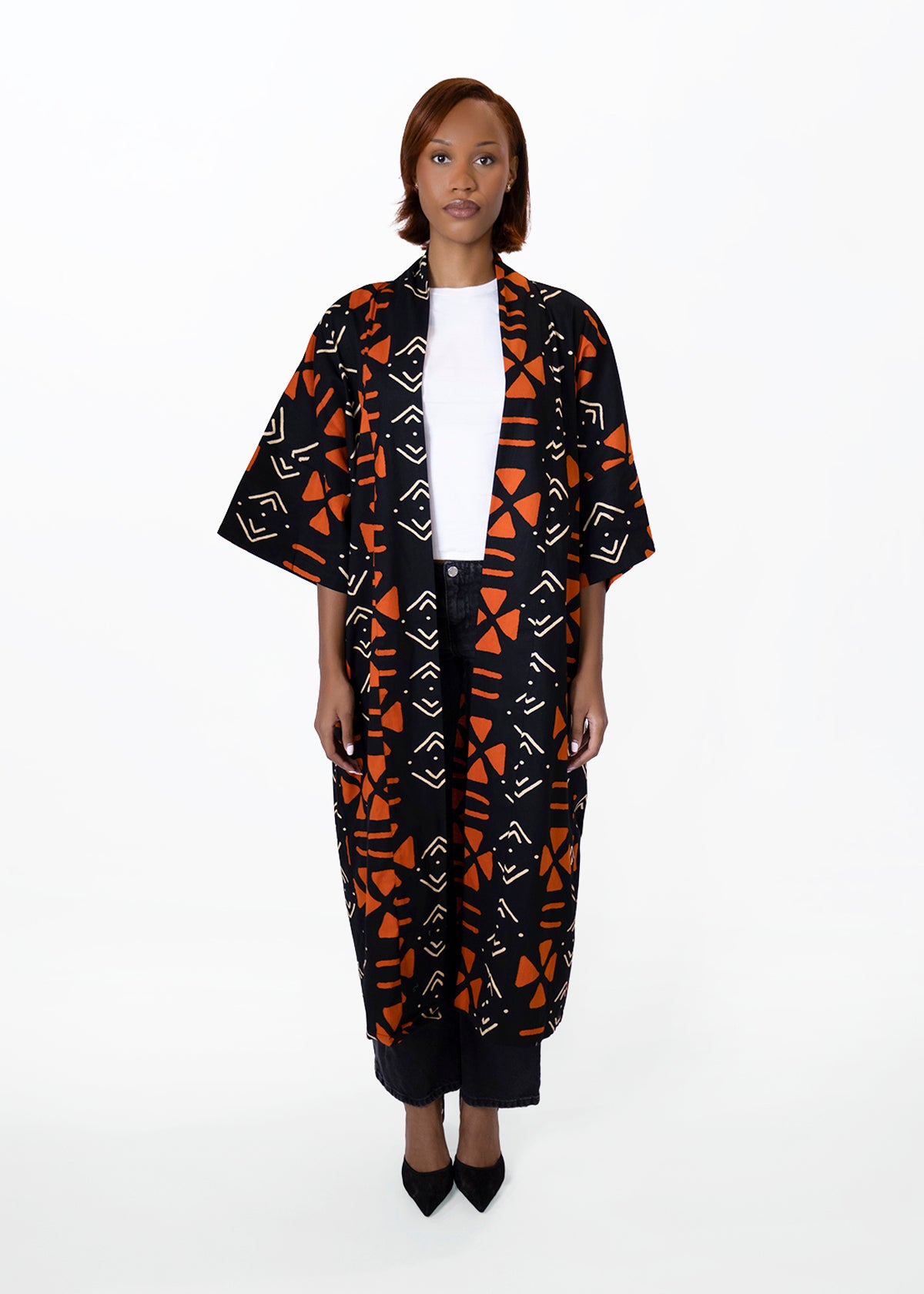 Ondina Women's African Print Kimono (Natural Mudcloth)