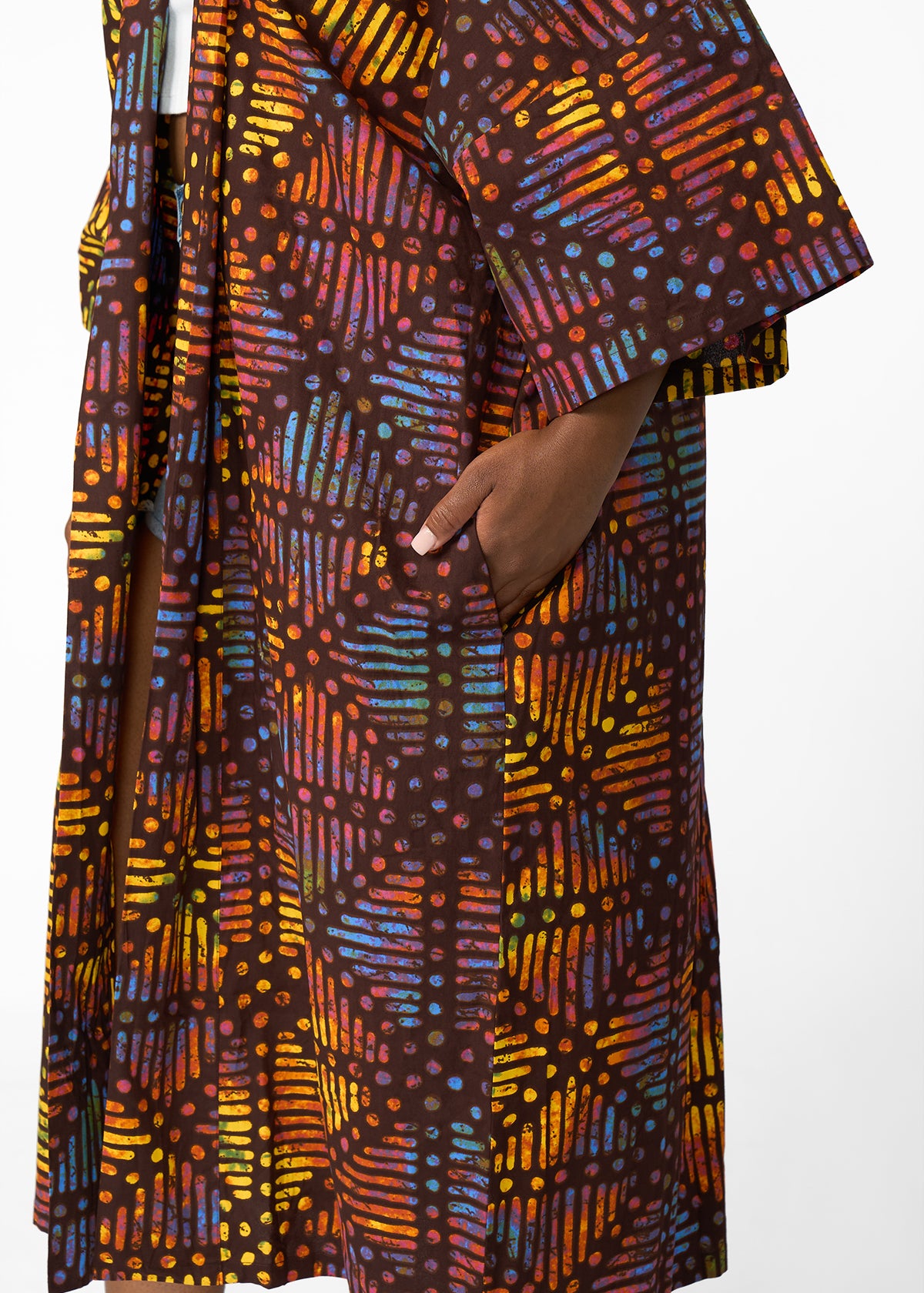 Ondina Women's African Print Kimono  (Sunset Adire)