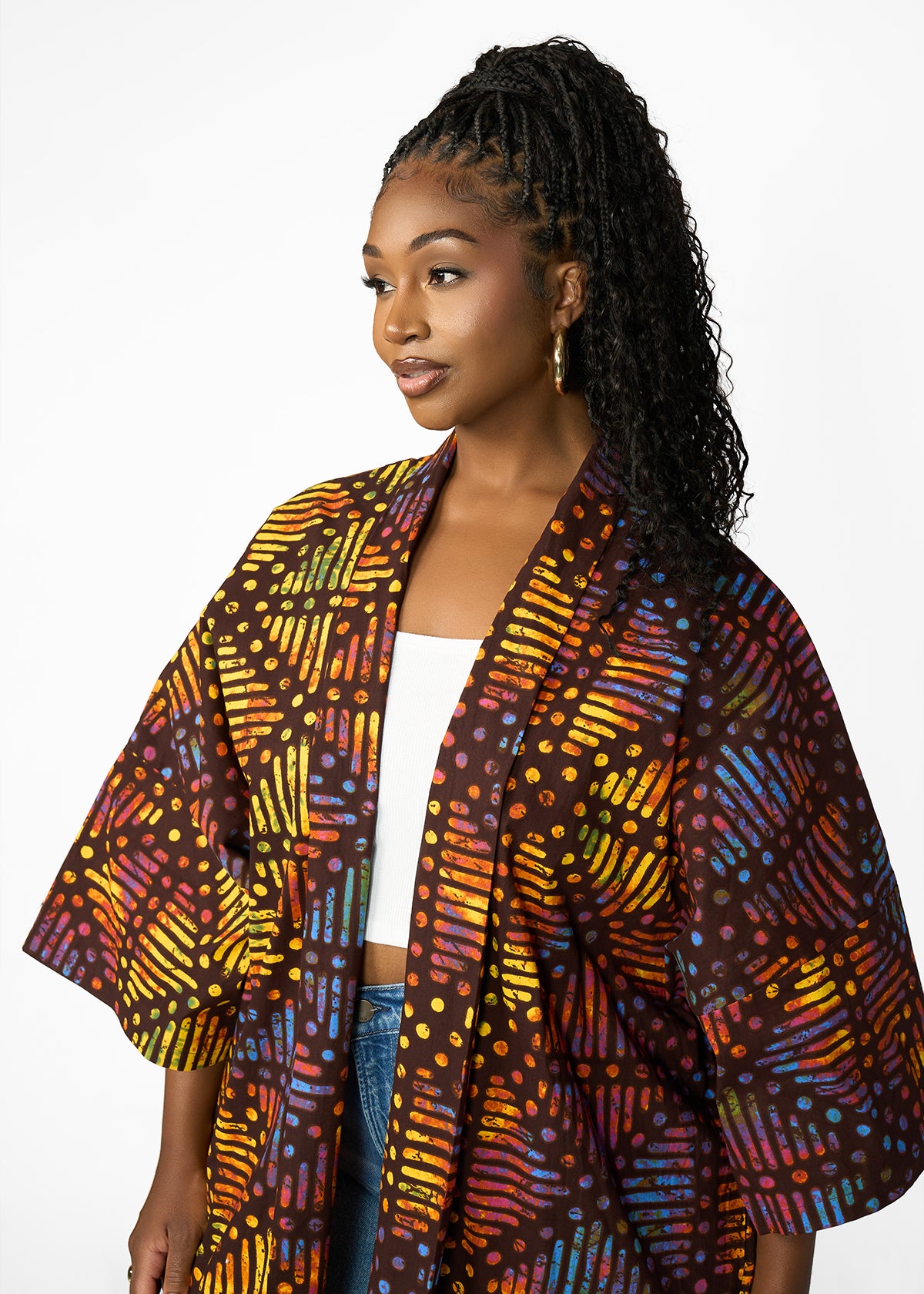 Ondina Women's African Print Kimono  (Sunset Adire)