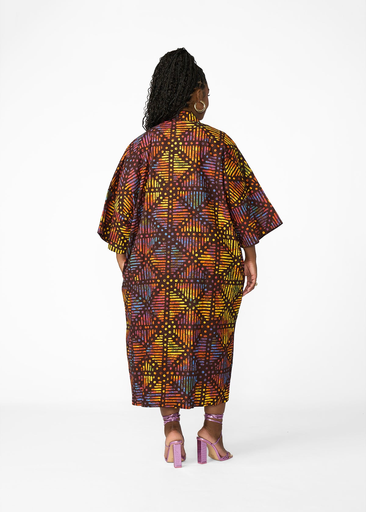 Ondina Women's African Print Kimono  (Sunset Adire)