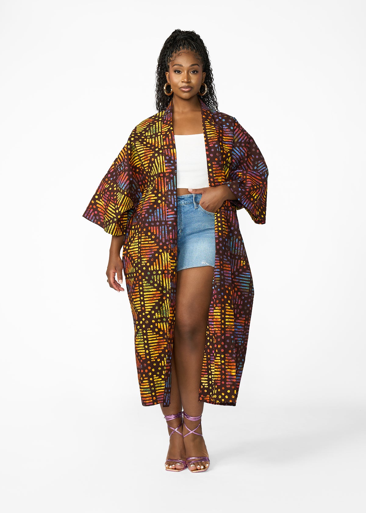 Ondina Women's African Print Kimono  (Sunset Adire)