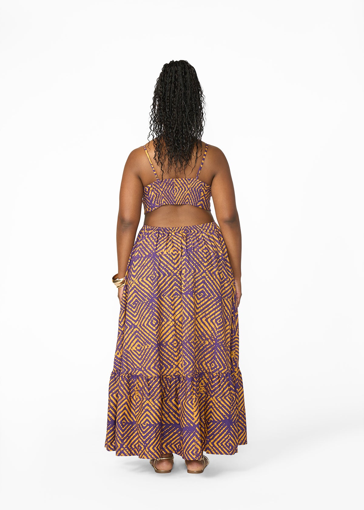 Oneyka Women's African Print Cut-Out Maxi Dress (Purple Diamond Adire)