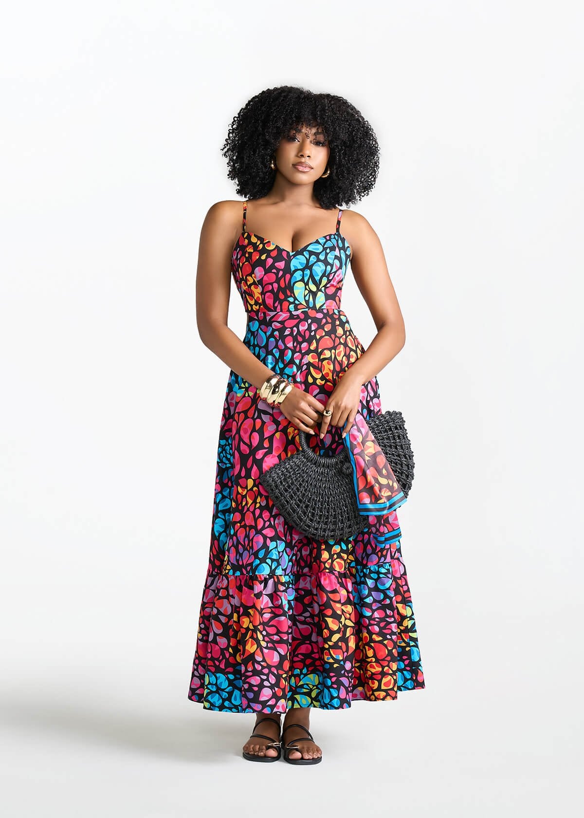 Oneyka Women's African Print Cut Out Maxi Dress (Fuchsia Kaleidoscope) - D'IYANU