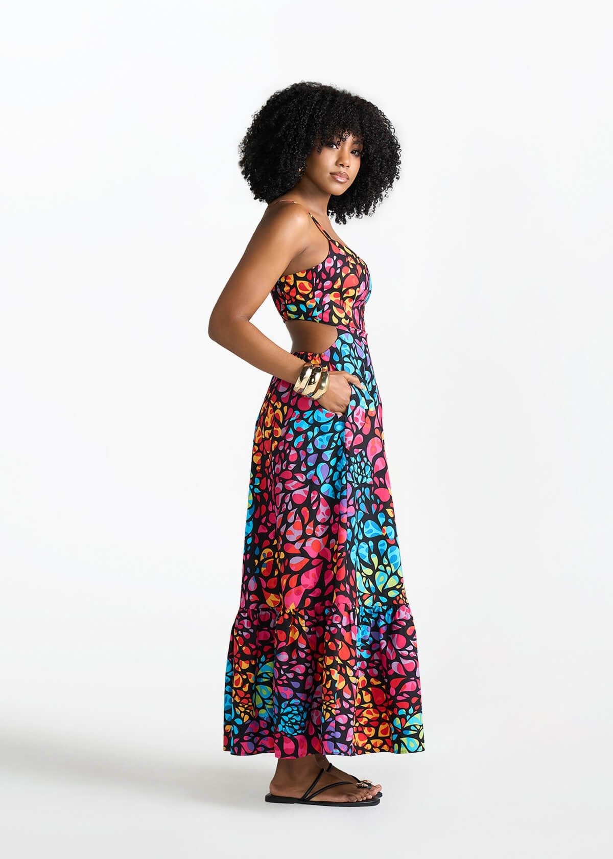 Oneyka Women's African Print Cut Out Maxi Dress (Fuchsia Kaleidoscope) - D'IYANU