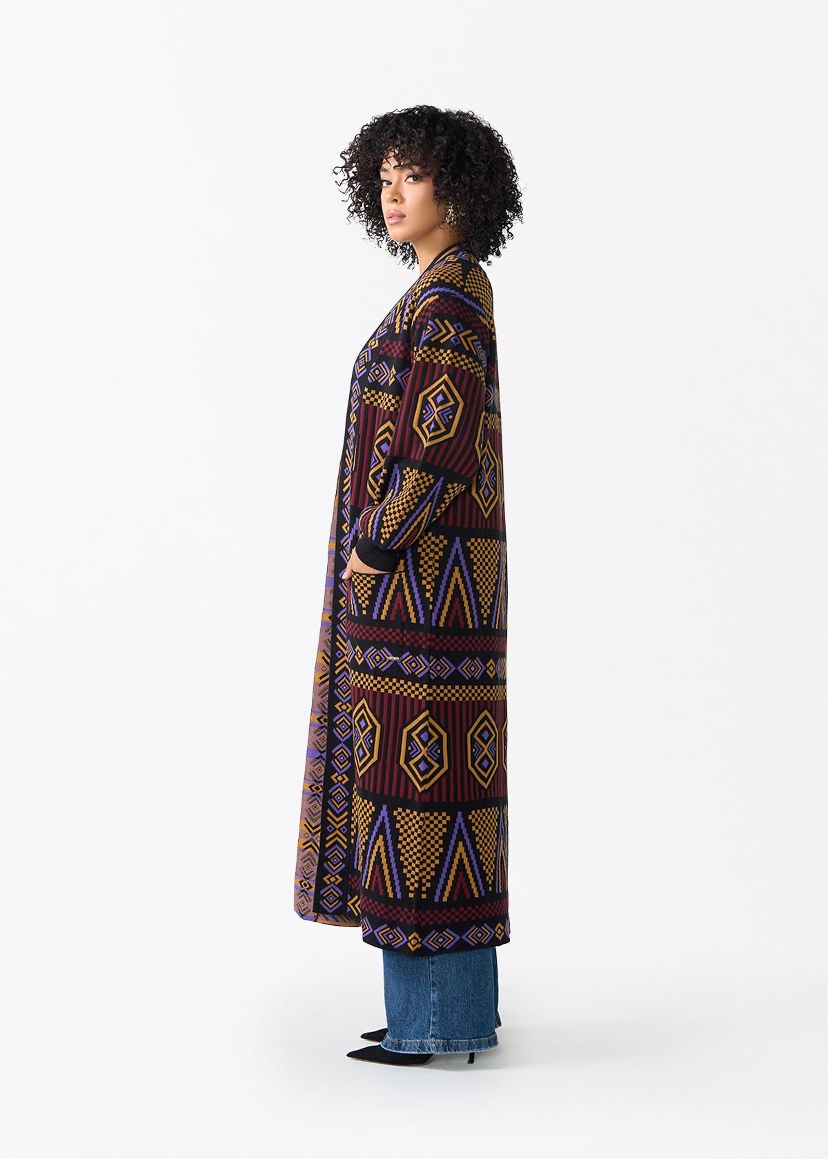 Oratile Women's African Print Cardigan (Black Burgundy Tribal)