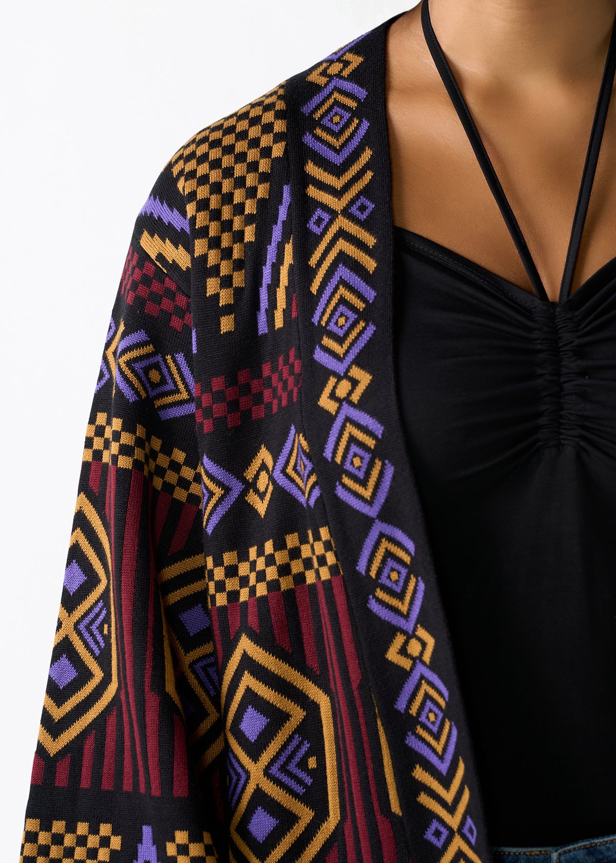 Oratile Women's African Print Cardigan (Black Burgundy Tribal)