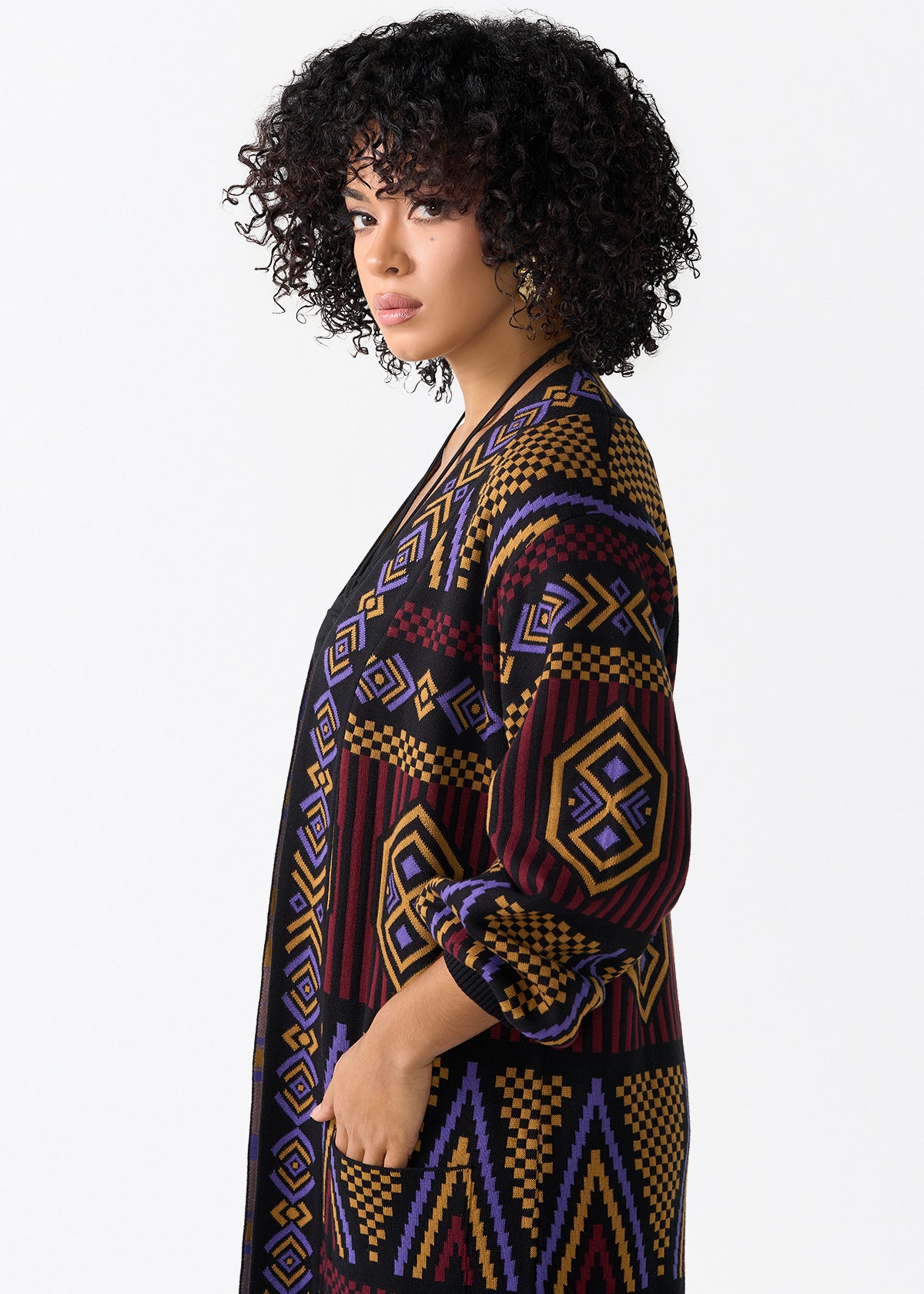 Oratile Women's African Print Cardigan (Black Burgundy Tribal)