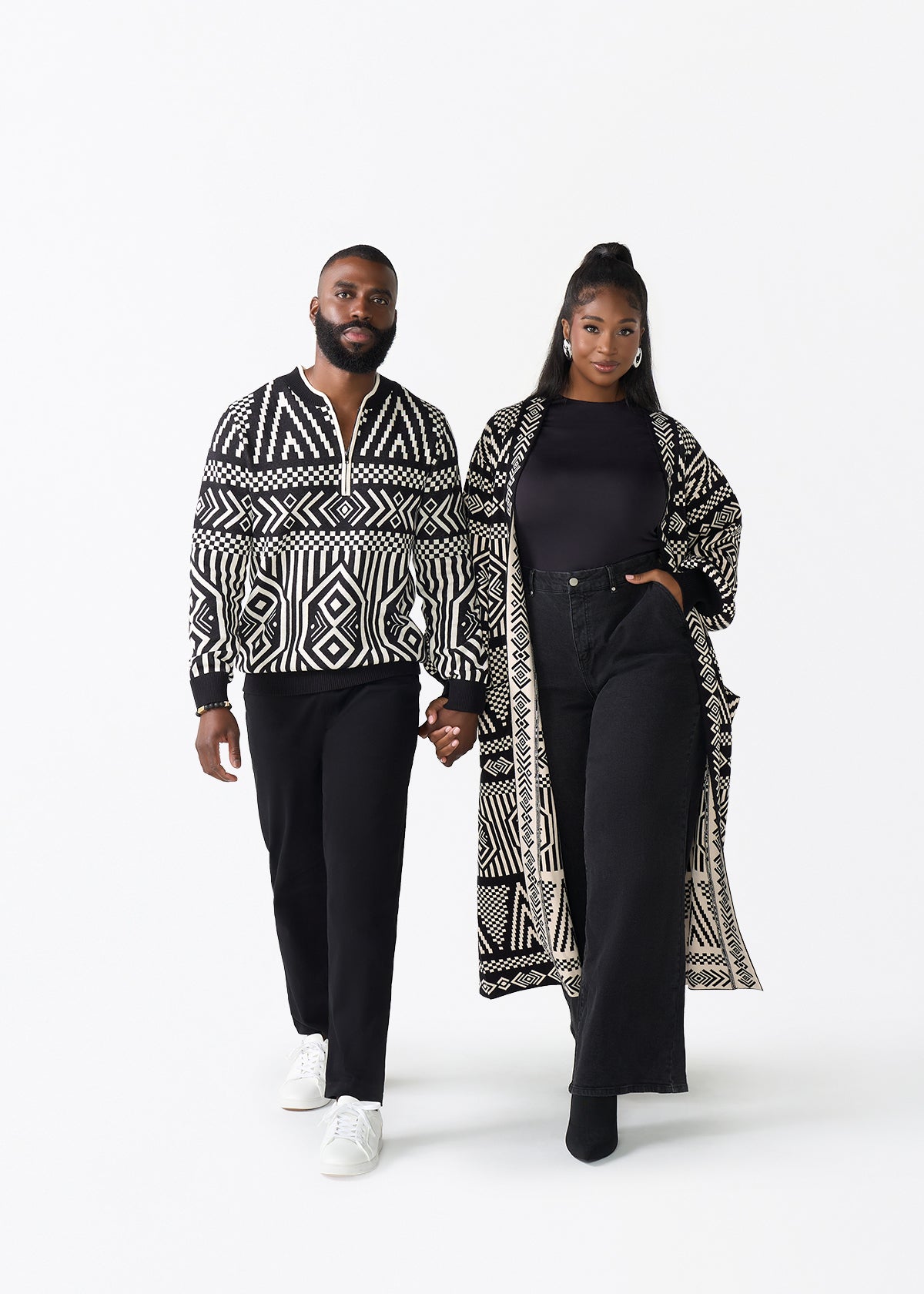 Oratile Women's African Print Cardigan (Black Cream Tribal)