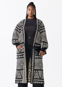 Oratile Women's African Print Cardigan (Black Cream Tribal)