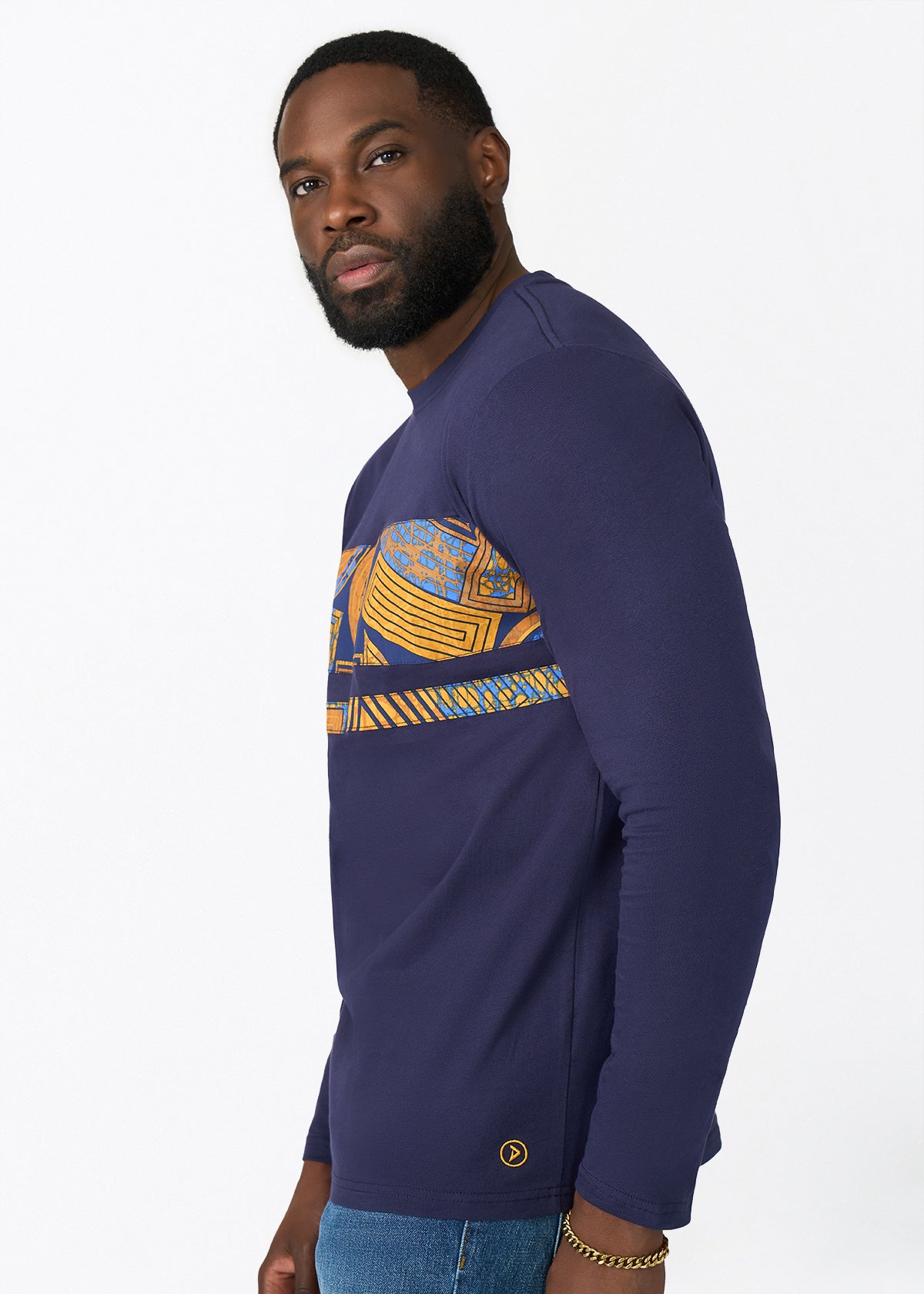 Ore Men's African Print Applique T-shirt (Royal Blue Geometric) - D'IYANU