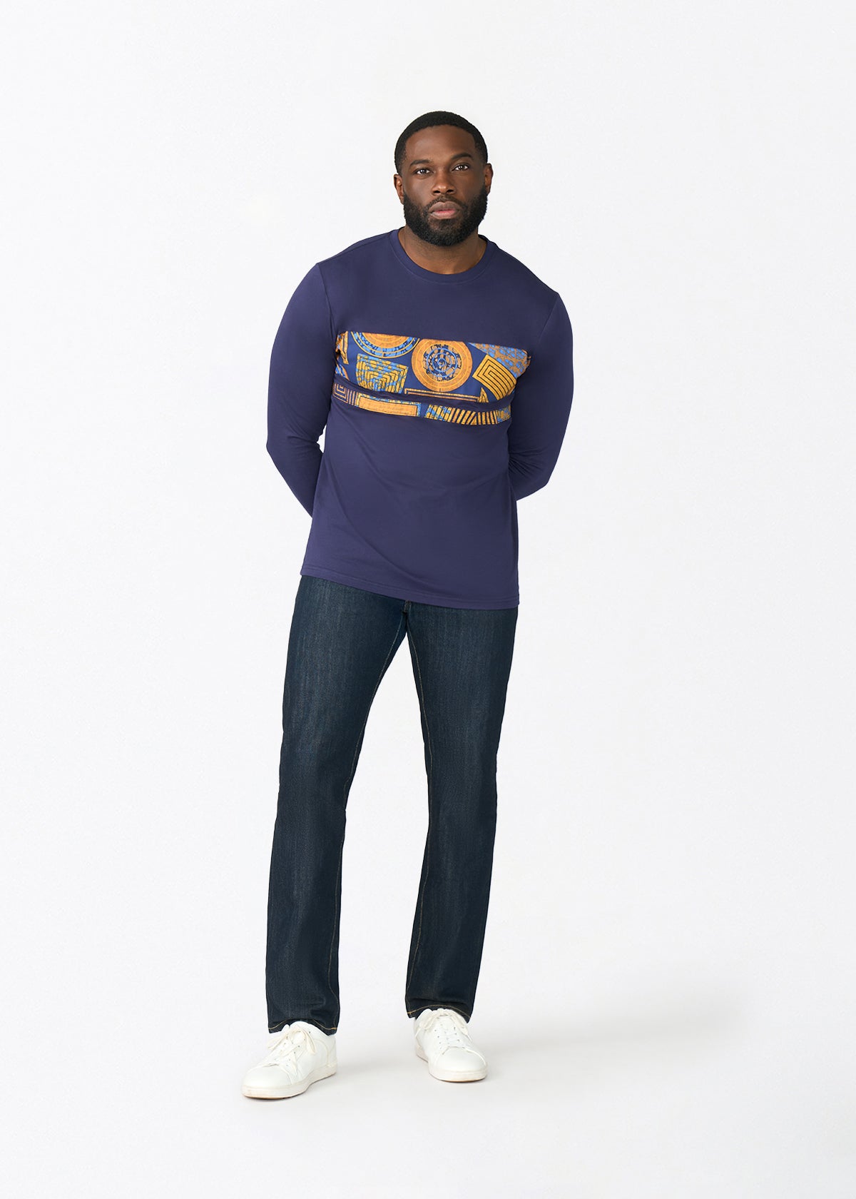 Ore Men's African Print Applique T-shirt (Royal Blue Geometric) - D'IYANU