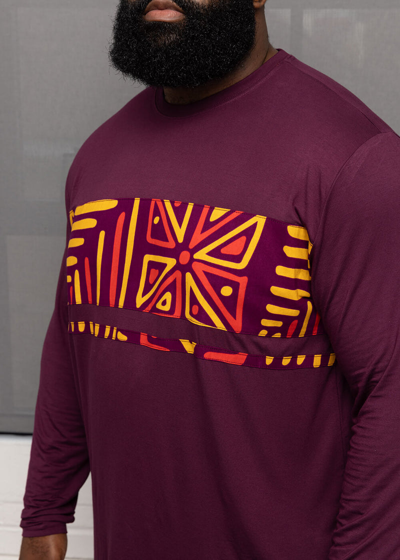 Ore Men's African Print Long Sleeve T-Shirt (Plum/Plum Gold Tribal)
