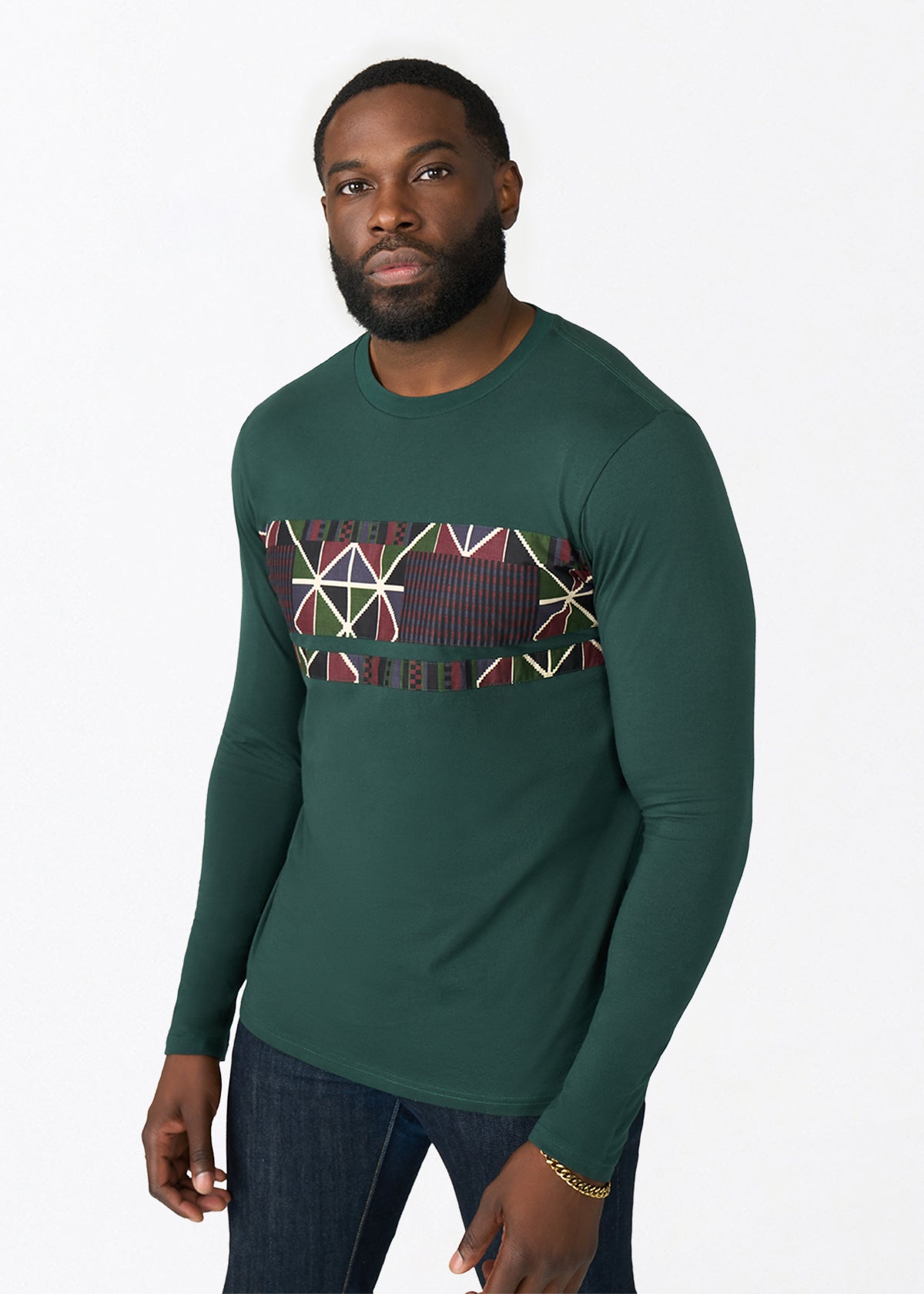 Osei Long Sleeve African Print Applique T Shirt Clearance