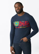 Osei Men's Long Sleeve African Print Applique T-Shirt (New Harvest Multipattern) - D'IYANU