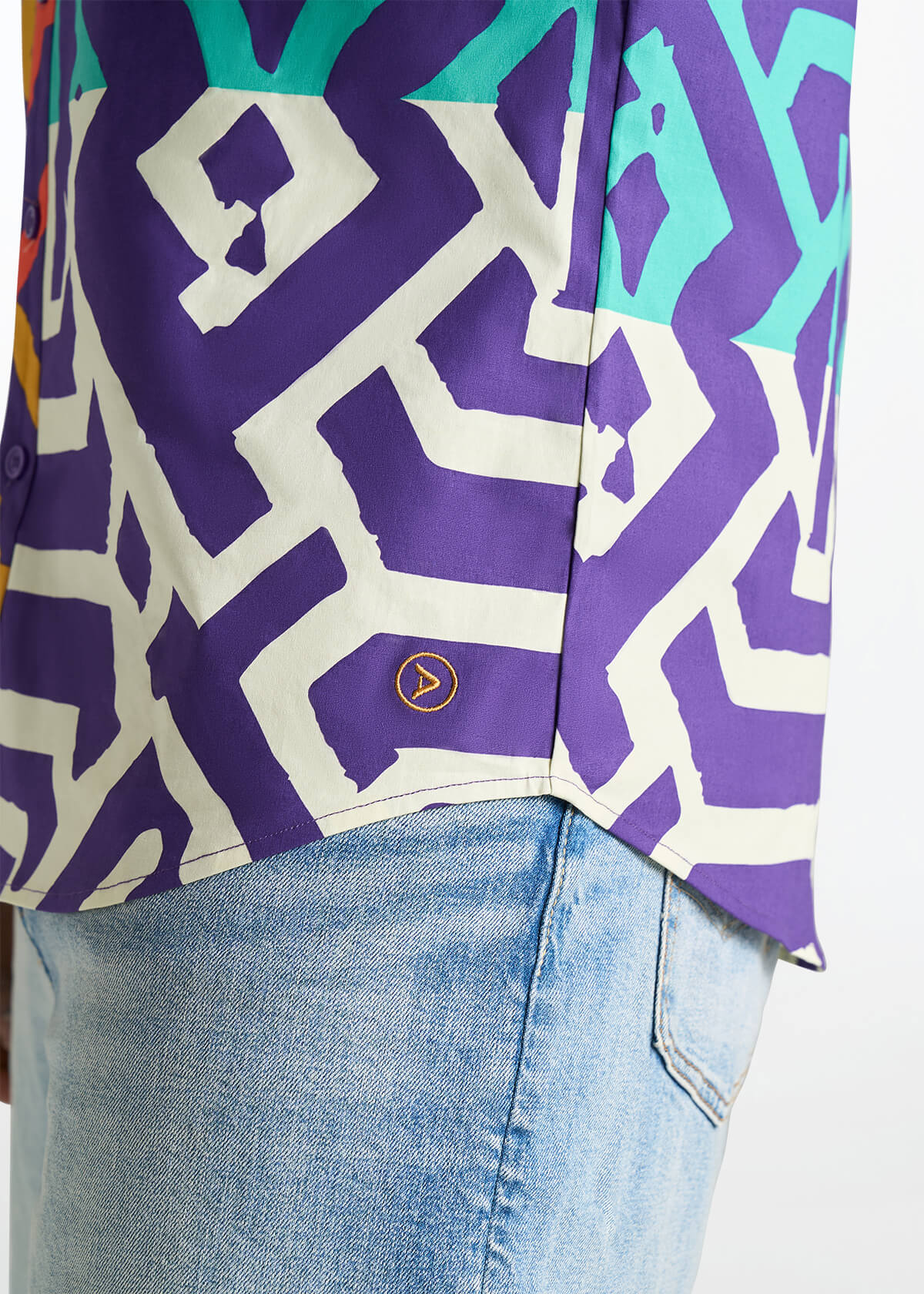 Oumar Men's African Print Mandarin Button-up Shirt (Purple Multicolor Tribal) - D'IYANU