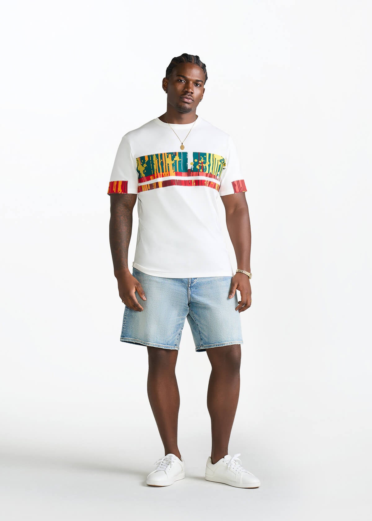 Raffiel Men's African Print Applique T-Shirt (Forest Paint Splatter) - D'IYANU