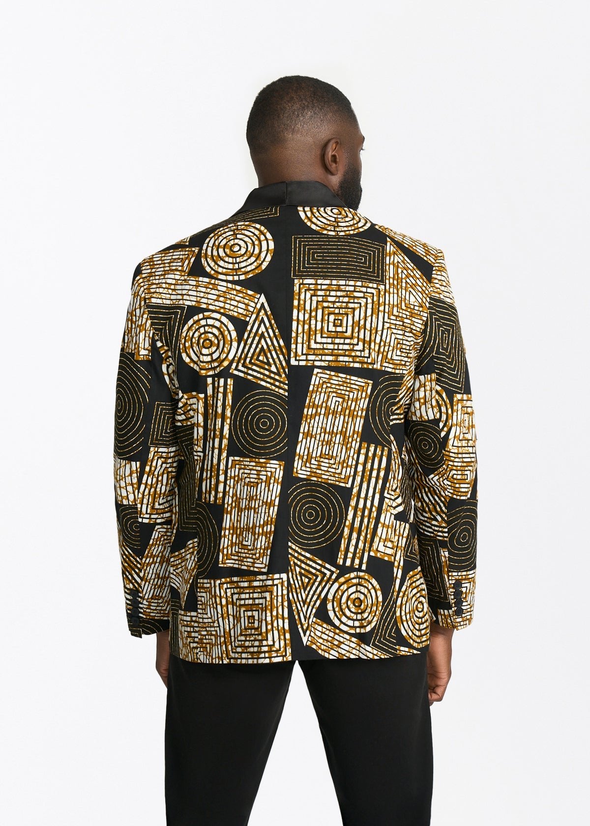 Rammy Men's African Print Blazer (Black Brown Geometric) - D'IYANU