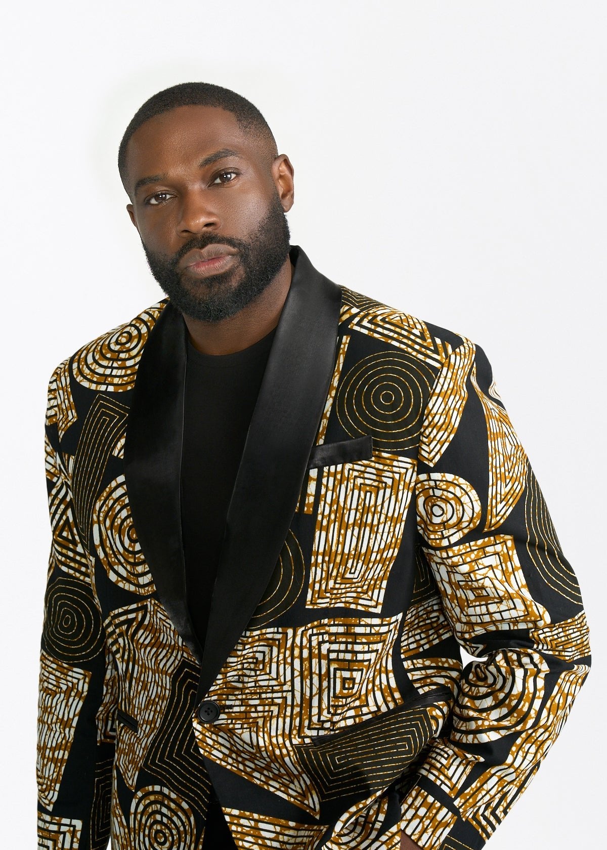 Rammy Men's African Print Blazer (Black Brown Geometric) - D'IYANU