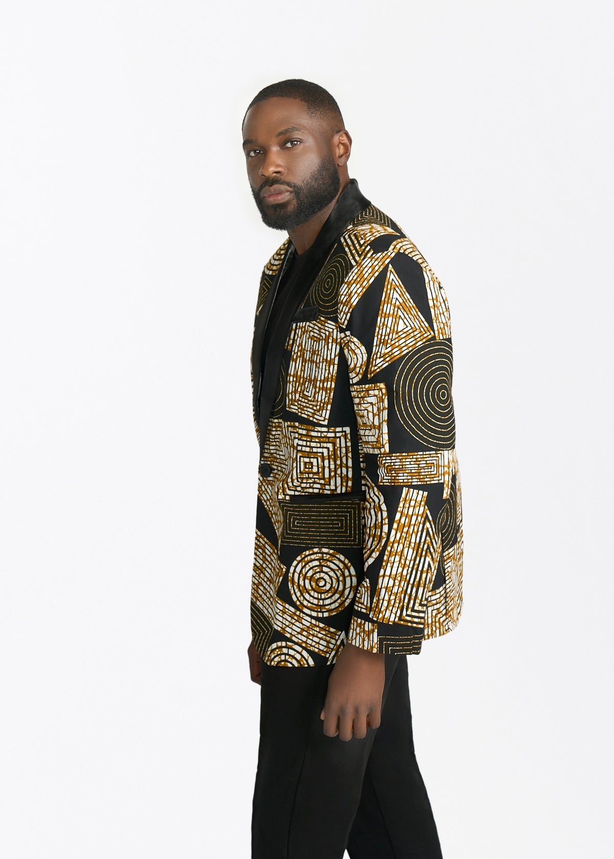 Rammy Men's African Print Blazer (Black Brown Geometric) - D'IYANU