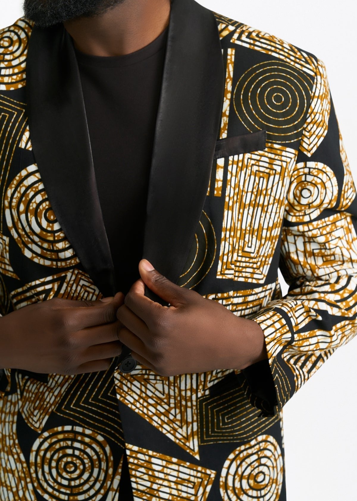 Rammy Men's African Print Blazer (Black Brown Geometric) - D'IYANU