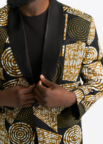 Rammy Men's African Print Blazer (Black Brown Geometric) - D'IYANU