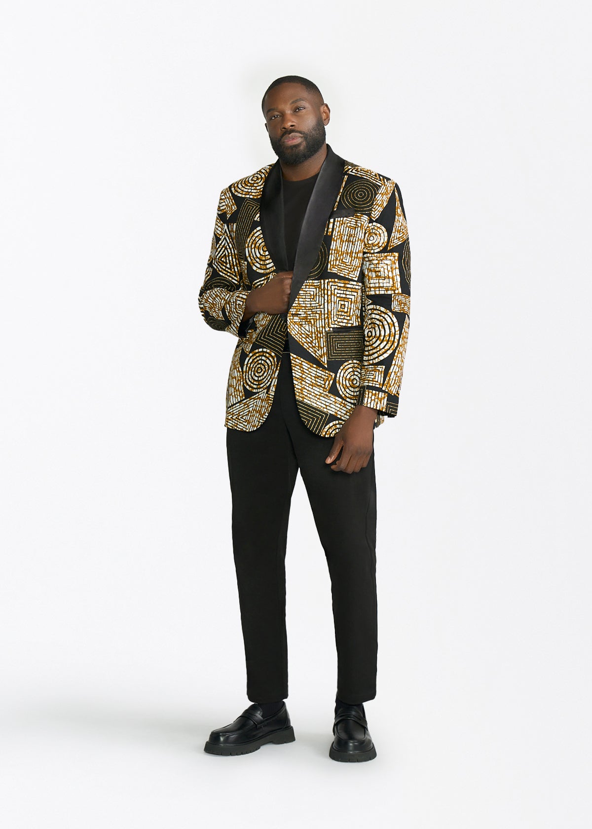 Rammy Men's African Print Blazer (Black Brown Geometric) - D'IYANU