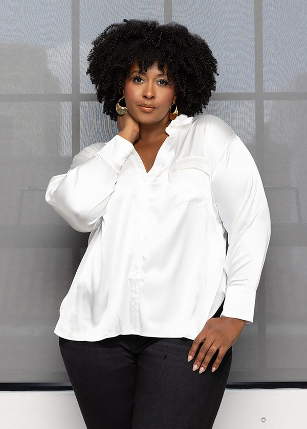 Rara Women's Satin Button-up Top (Cream)