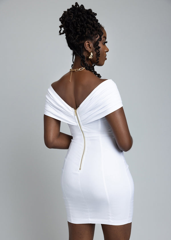 Rashida Women's African Print Stretch Dress (White)
