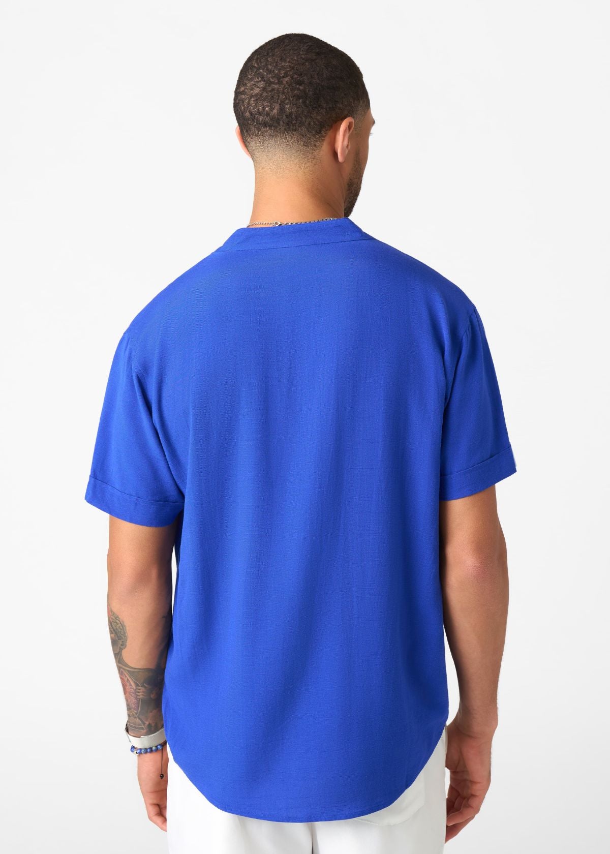 Refiloe Men's African Linen Blend Tunic (Cobalt) - D'IYANU